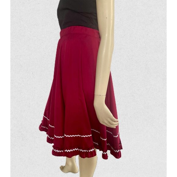 Vintage Maroon Square Dancing Skirt - Ruffle Trim, Size M - Picture 3 of 10